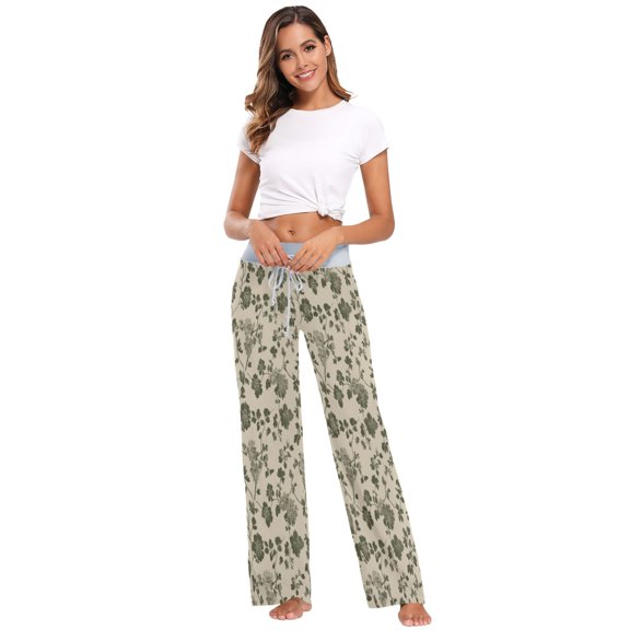 Comfy Casual Women's Pajama Pants Print Wide Leg Small Olive Green Flower