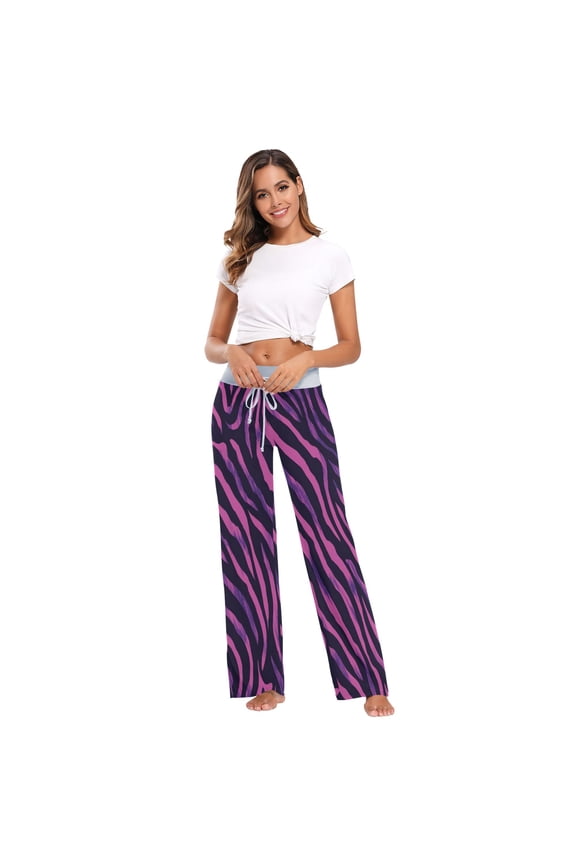 Comfy Casual Women's Pajama Pants Print Wide Leg Zebra