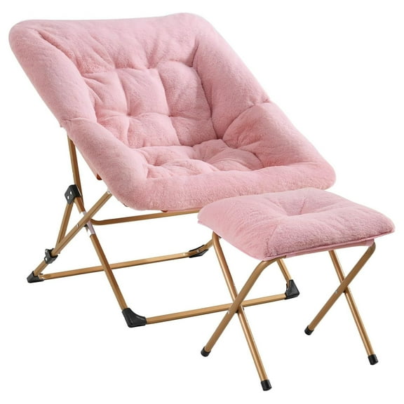 Comfy Chair for Adults, Soft Faux Fur Folding Lounge for Bedroom Living Room Dorm Rooms Flexible Reading Chair for Teens Kids, X-Large Foldable (Ottoman-Pink)