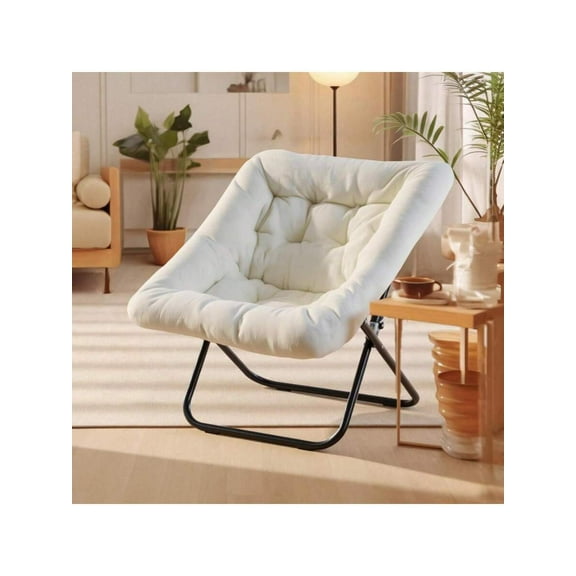 Comfy Chair For Adults, Soft Faux Fur Folding Lounge For Bedroom Living Room Dorm Rooms Flexible Reading Chair For Teens, Large Size Foldable,Square-White
