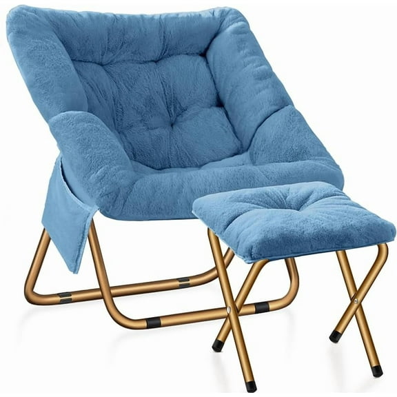 Comfy Chair, Foldable Living Room Chairs, Soft Faux Fur Lounge Chair for Bedroom, Reading Chairs for Adults, Teens, X-Large (blue)