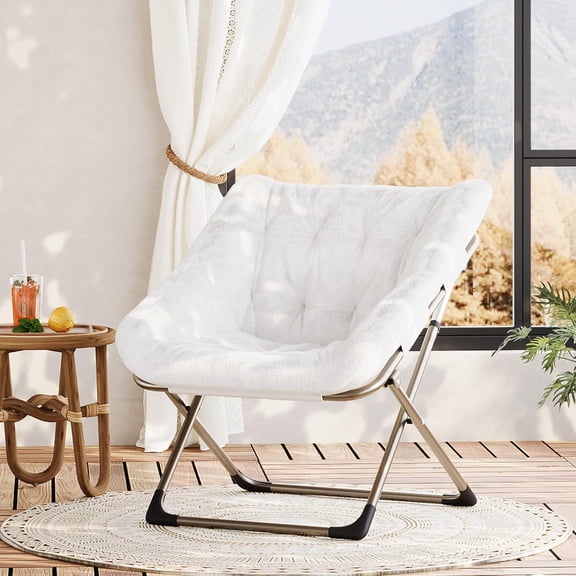 Comfy Chair for Adults, Foldable Living Room Chairs, Soft Faux Fur Folding Lounge for Bedroom Living Room Dorm Rooms