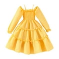 thumbnail image 1 of Comfy Clothes Girls Princess Skirt Spring Solid Color Long Sleeve Hanging Strap Off Shoulder Tie Dress Party, 1 of 8