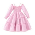 thumbnail image 1 of Comfy Clothes Girls Princess Skirt Spring Solid Color Long Sleeve Hanging Strap Off Shoulder Tie Dress Party, 1 of 7