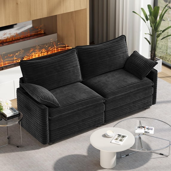 Comfy Cloud Couch with Deep Seat Corduroy Cloud Sofa, 2 Seater Couches for Living Room, Living Room, Black