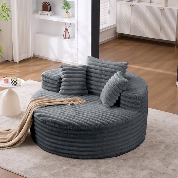 Comfy Cloud Round Accent Chair, Fluffy Barrel Chaise Lounge with Removable Cover, No Assembly Needed