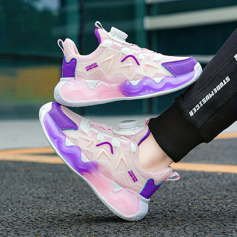 Comfy Color Block Mesh Basketball Shoes for Girls with Rotating Buckle Non Slip Shock Absorbing Sneakers for Indoor Outdoor Training Running and Walking Walmart