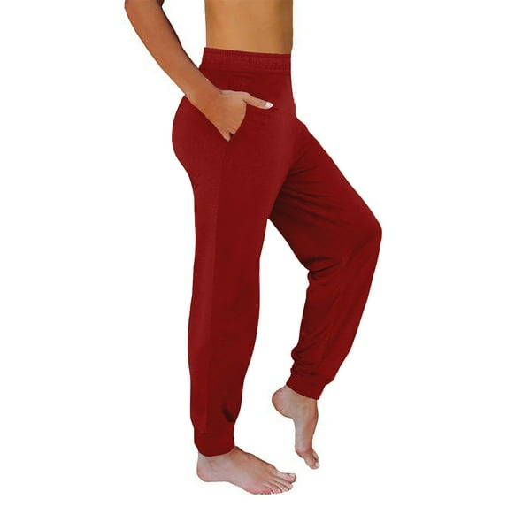 Comfy Cotton Elastic Waist Sweatpants Sports Gym Joggers Pants with Pockets Womens Activewear Casual Loungewear (XL, Red)