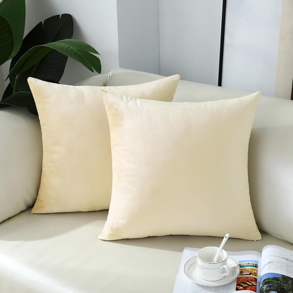 Comfy Cream Throw Pillow Covers Decorative Square Super Soft White Cushion Couch Cases for Livingroom Sofa Decor, Set of 2, 18 x 18 Inch