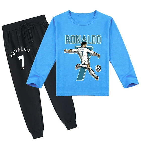 Comfy Cristiano Ronaldo Boys Girls' Long Sleeve T-shirt & Pant Set, Unisex, Breathable, Ideal for Spring Autumn