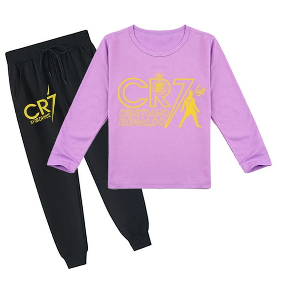 Comfy Cristiano Ronaldo Boys Girls' Long Sleeve T-shirt and Pant Ensemble, Unisex, Breathable, Spring Autumn