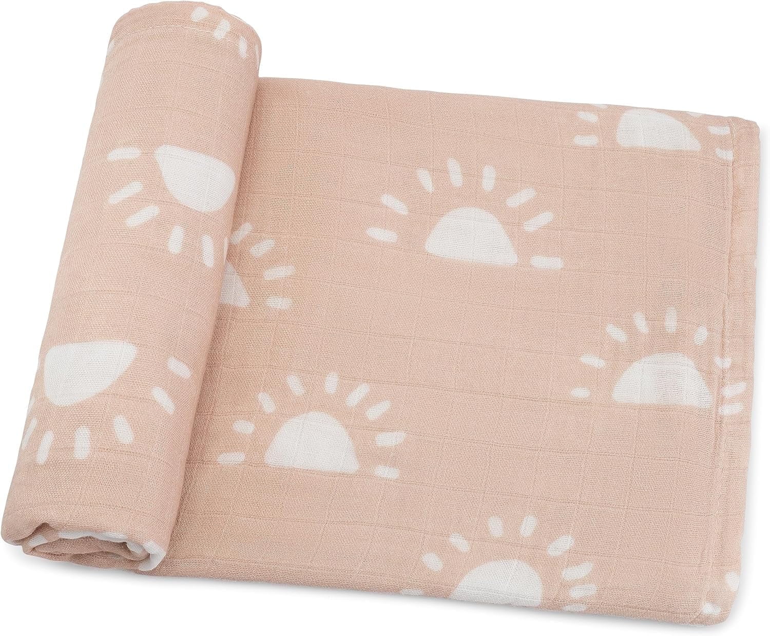 Comfy Cubs 1 Pack Muslin Swaddle Blankets - Receiving Blanket, Wrap for Boys and Girls (Blush Sun)