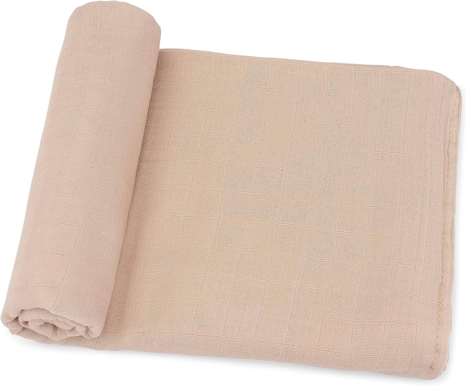 Comfy Cubs 1 Pack Muslin Swaddle Blankets - Receiving Blanket, Wrap for Boys and Girls (Blush)