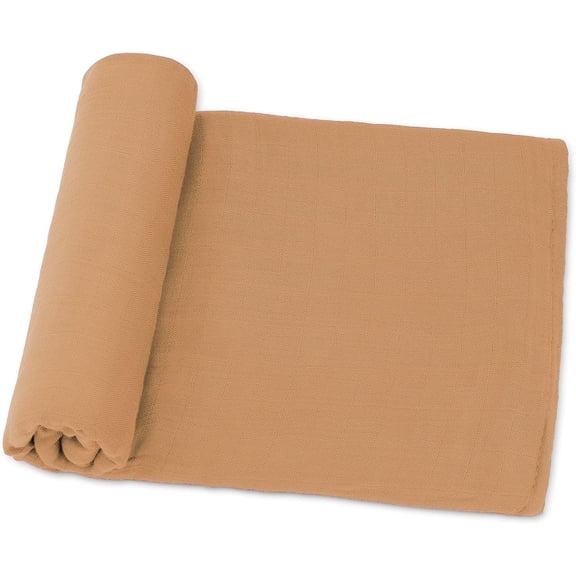 Comfy Cubs 1 Pack Muslin Swaddle Blankets - Receiving Blanket, Wrap for Boys and Girls (Caramel)