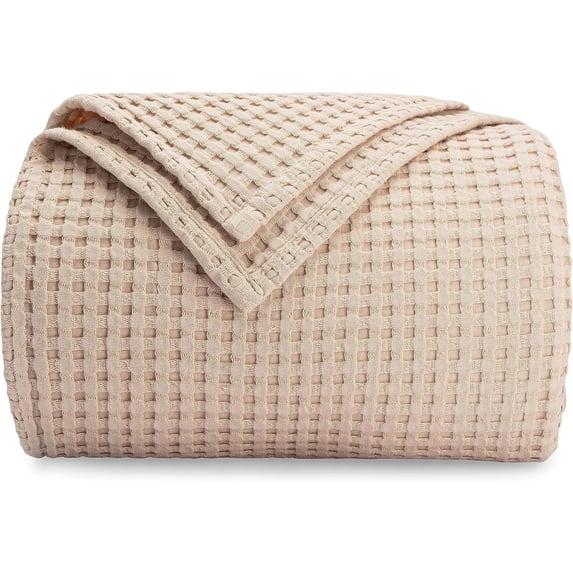 Comfy Cubs 100% Cotton Waffle Weave Blanket - Soft Lightweight Blankets (Blush, 108" X 90")
