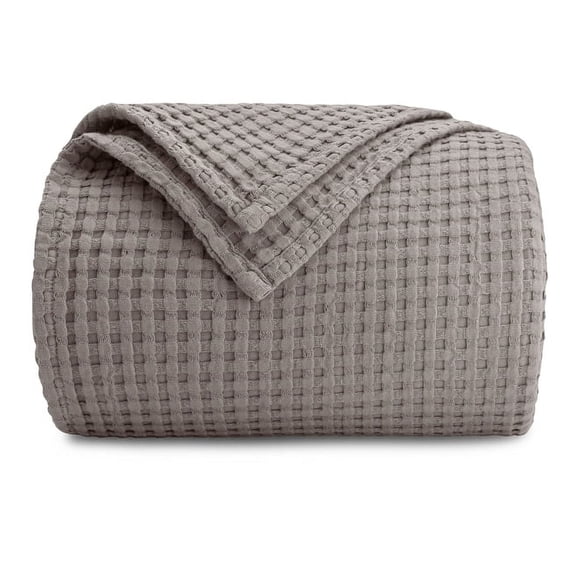 Comfy Cubs 100% Cotton Waffle Weave Blanket - Soft Lightweight Blankets (Charcoal, 90" X 90")