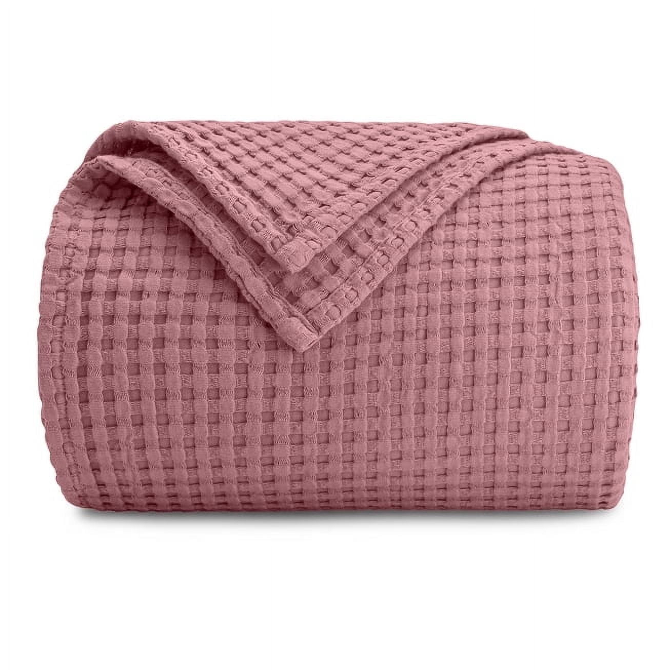 Comfy Cubs 100% Cotton Waffle Weave Blanket - Soft Lightweight Blankets (Mauve, 90" X 90")