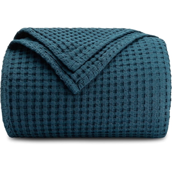 Comfy Cubs 100% Cotton Waffle Weave Blanket - Soft Lightweight Blankets (Neptune, 108" X 90")