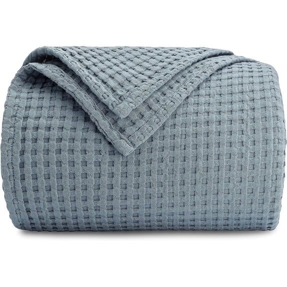 Comfy Cubs 100% Cotton Waffle Weave Blanket - Soft Lightweight Blankets (Pacific Blue, 90" X 66")