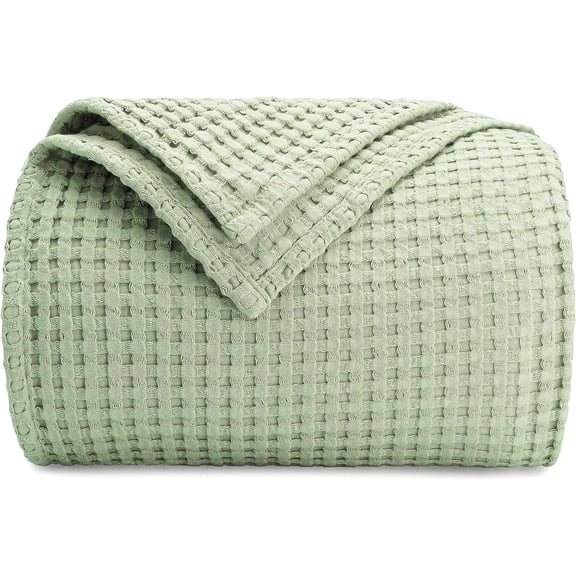 Comfy Cubs 100% Cotton Waffle Weave Blanket - Soft Lightweight Blankets (Sage, 108" X 90")