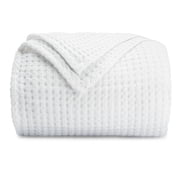 Comfy Cubs 100% Cotton Waffle Weave Blanket - Soft Lightweight Blankets White, 108" X 90"