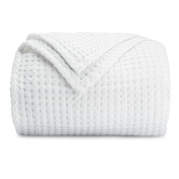 Comfy Cubs 100% Cotton Waffle Weave Blanket - Soft Lightweight Blankets (White, 90" X 90")