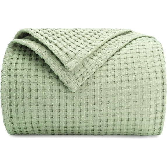 Comfy Cubs 100% Cotton Waffle Weave Blanket - Soft Lightweight Blankets (Sage, 50" X 60")