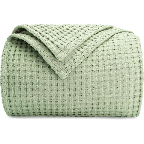 Comfy Cubs 100% Cotton Waffle Weave Blanket - Soft Lightweight Blankets (Sage, 50" X 60")