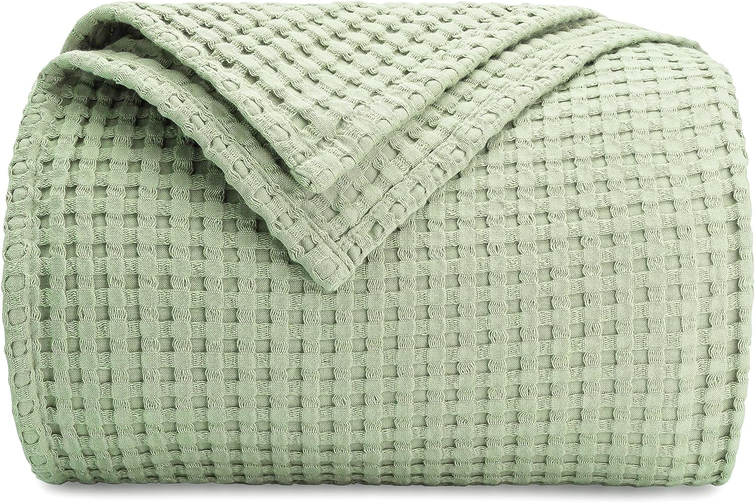 Sage Queen Cotton Waffle Weave Throw Blanket