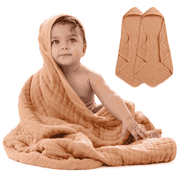 Comfy Cubs 2 Pack Baby Hooded 9 Layer Muslin Cotton Towel for Kids, Large 32"x 32", Ultra Soft, Warm, and Absorbent. Baby Essentials Bath Towels, Cute Unisex for Girls and Boys (2 Pack, Caramel)