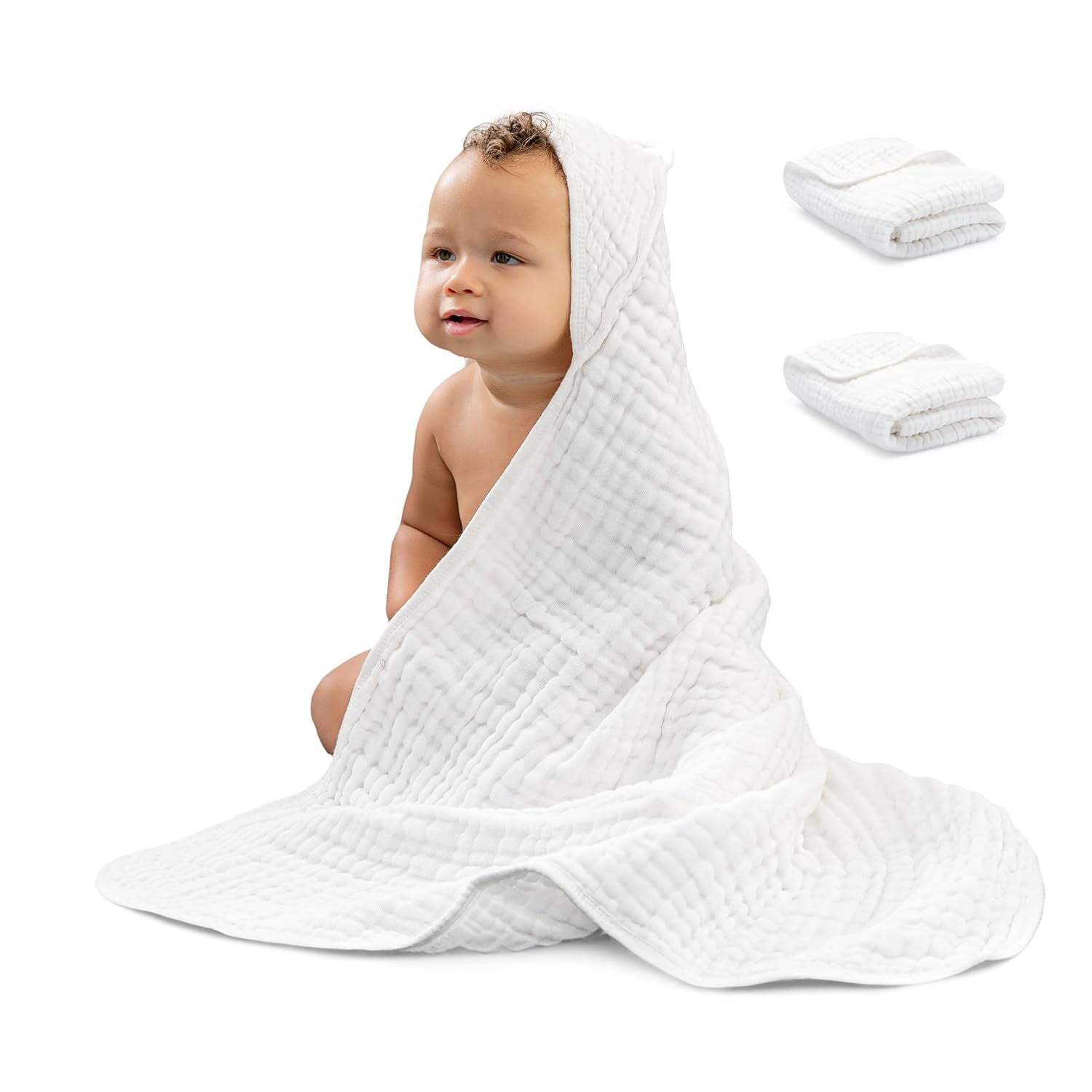 Comfy Cubs 2 Pack Baby Hooded Muslin Towel Ultra Soft Warm Absorbent 32 x32 Unisex White Walmart