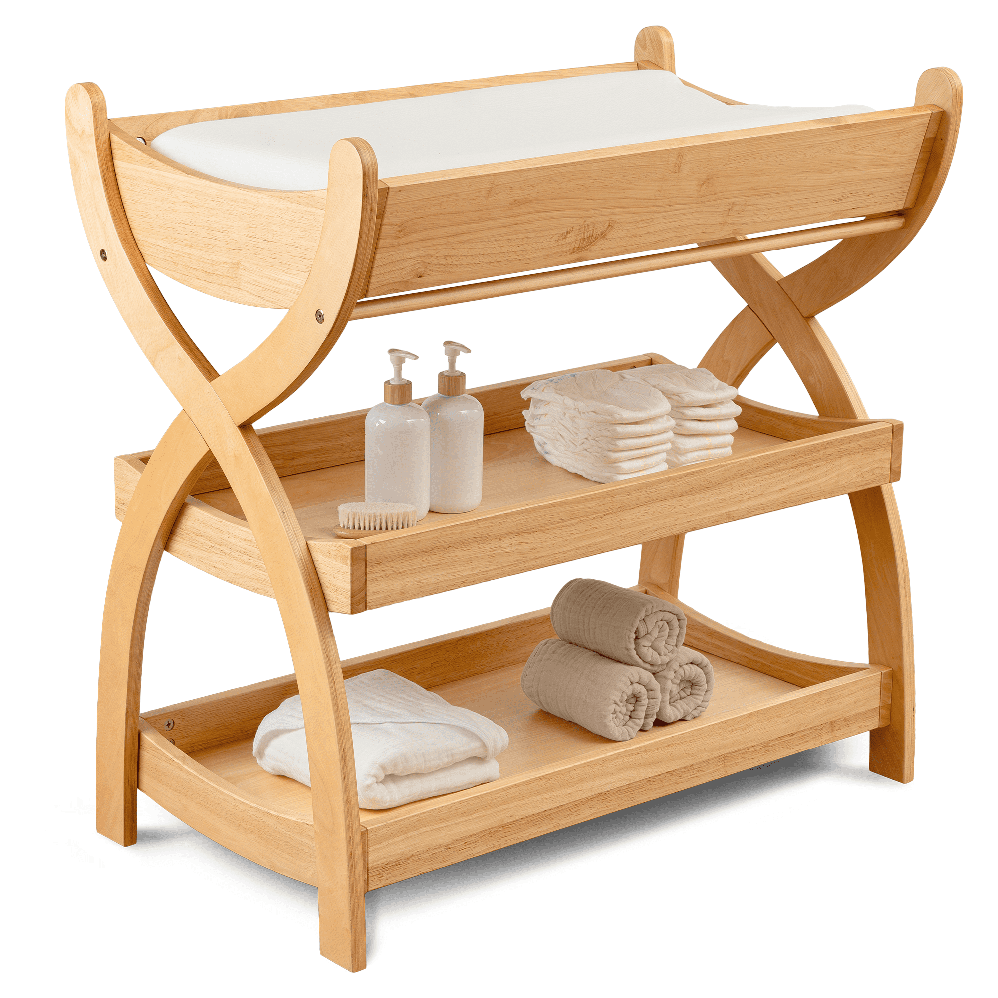 Comfy Cubs Baby Changing Table with Two Open Shelves for Storage - Natural Wood