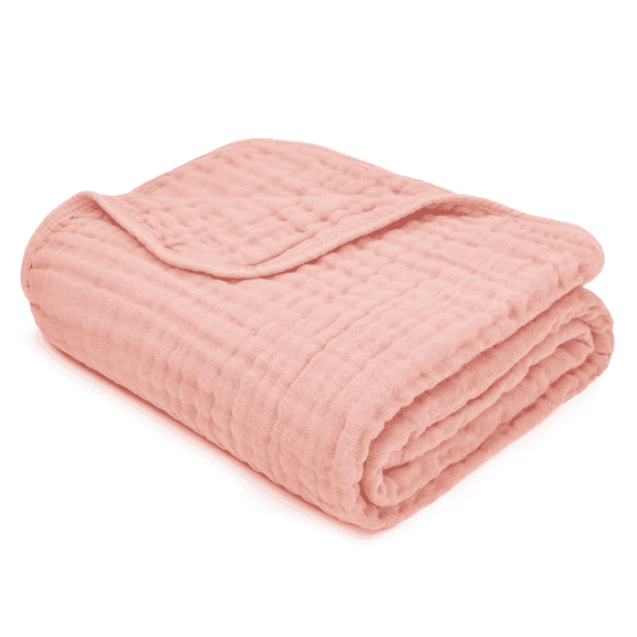 Comfy Cubs Baby Muslin Blanket, Swaddle for Newborns, Large 40” x 40”, 6-Layer (Lace Pink, Baby)