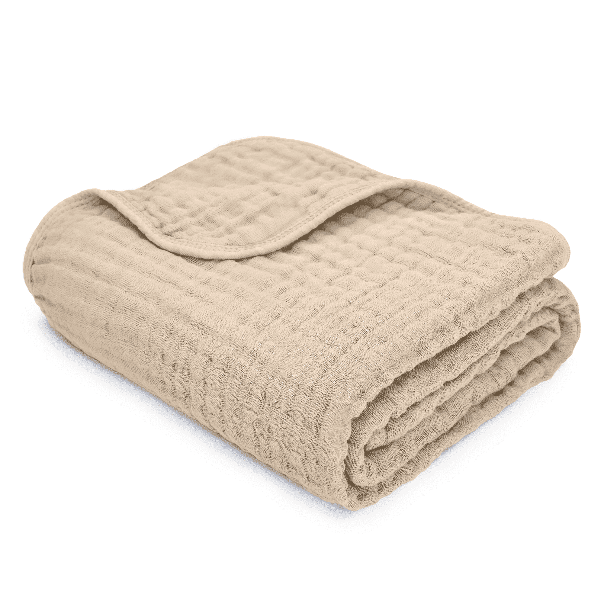 Comfy Cubs Baby Muslin Blanket, Swaddle for Newborns, Large 40” x 40”, 6-Layer (Sand, Baby)
