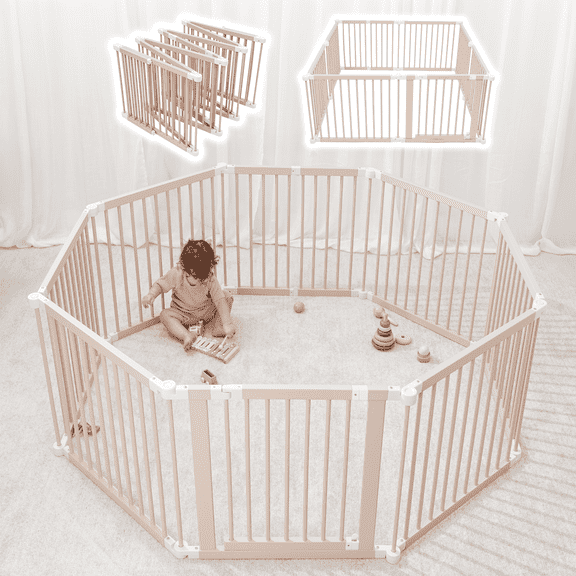 Comfy Cubs Baby Playpen & Baby Gate for Toddler & Babies, Foldable Adjustable Playard, Blush