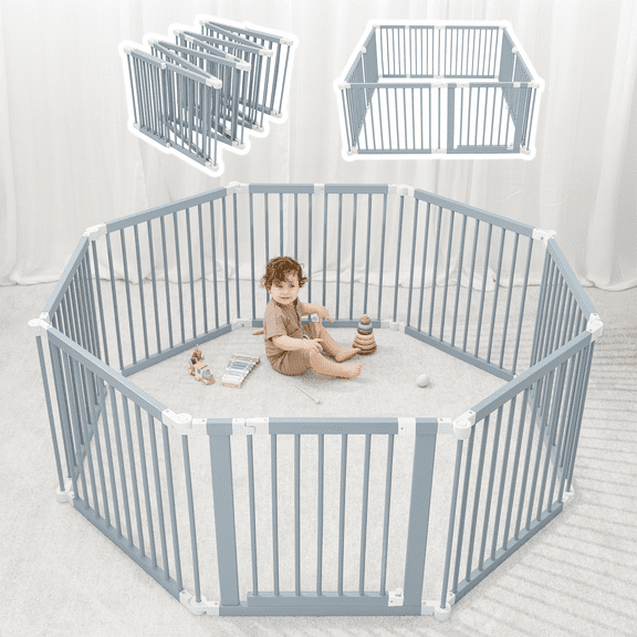 Comfy Cubs Baby Playpen & Baby Gate for Toddler & Babies, Foldable Adjustable Playard, Pacific Blue