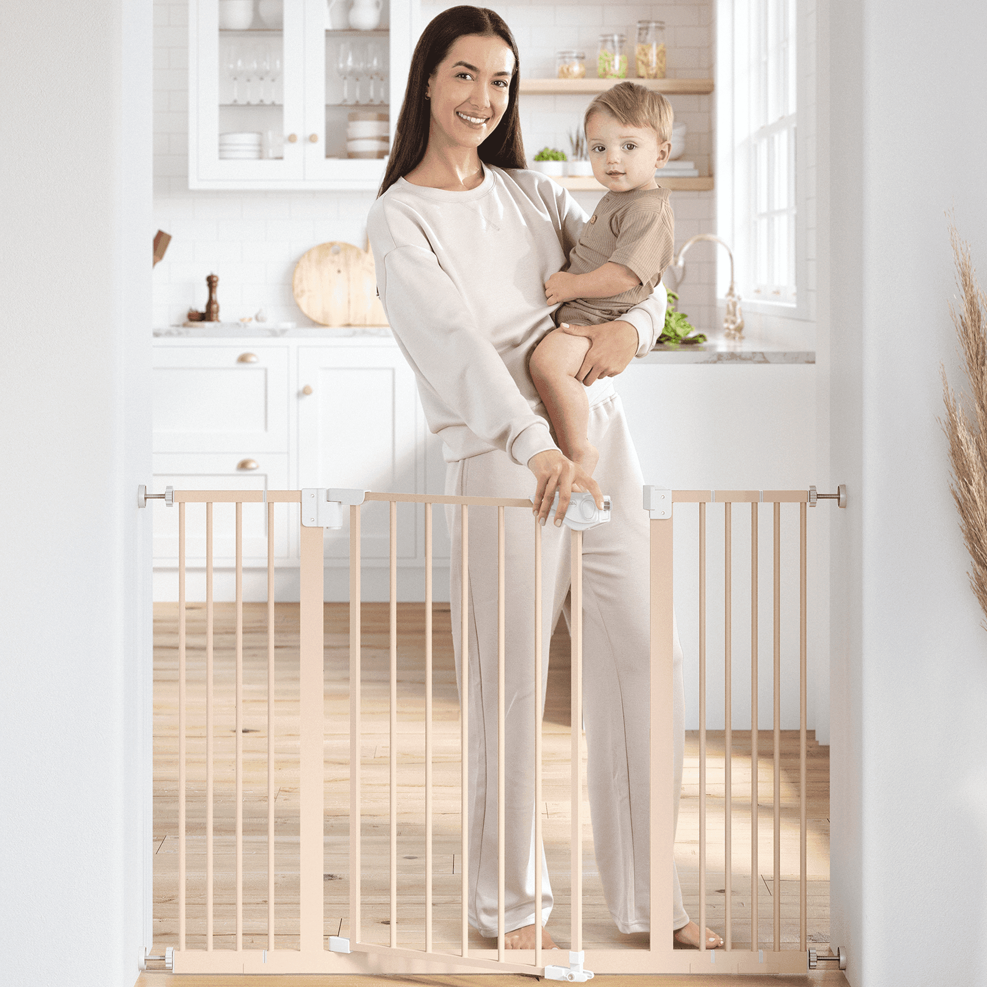 Comfy Cubs Baby Safety Gate - 3 Extensions 42"x1.9"x30", Adjustable Q195 Steel Gate (Blush)