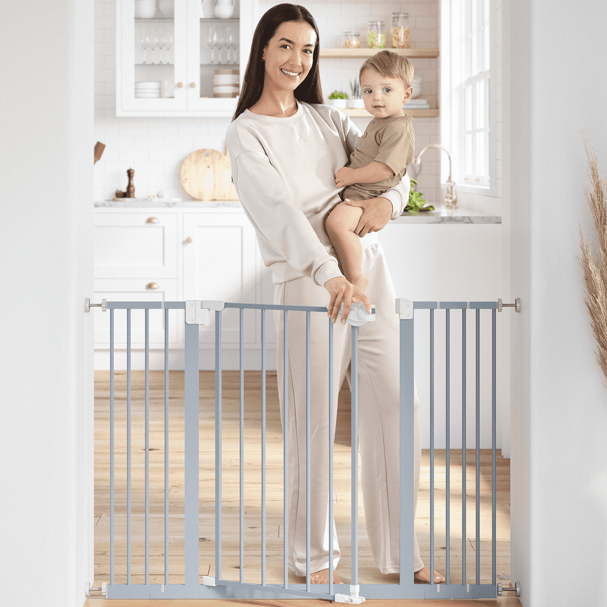 Comfy Cubs Baby Safety Gate - 3 Extensions 42"x1.9"x30", Adjustable Q195 Steel Gate (Pacific Blue)