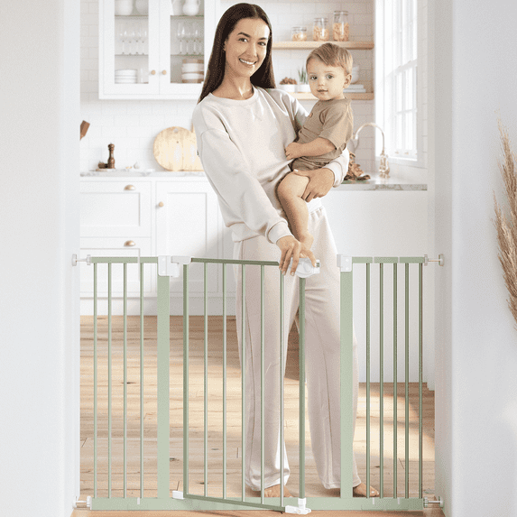 Comfy Cubs Baby Safety Gate - 3 Extensions 42"x1.9"x30", Adjustable Q195 Steel Gate (Sage)