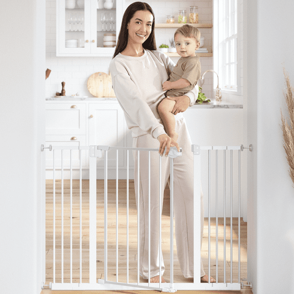 Comfy Cubs Baby Safety Gate - 3 Extensions 42"x1.9"x30", Adjustable Q195 Steel Gate (White)