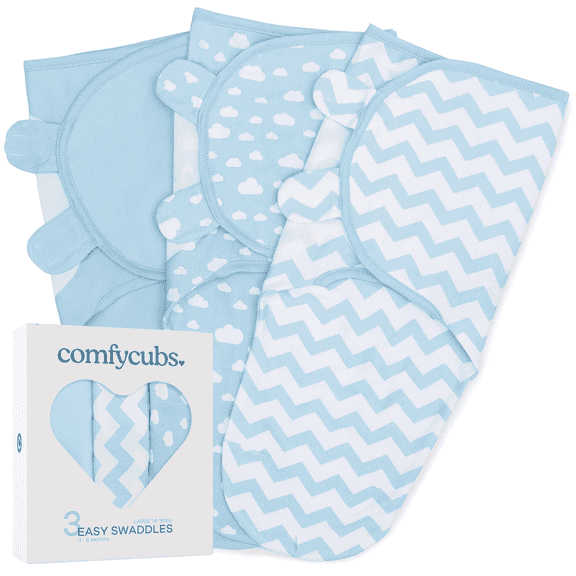 Swaddle Blanket Baby Girl Boy Easy Adjustable 3 Pack Infant Sleep Sack Wrap Newborn Babies by Comfy Cubs (Large,3-6 Months, Blue)