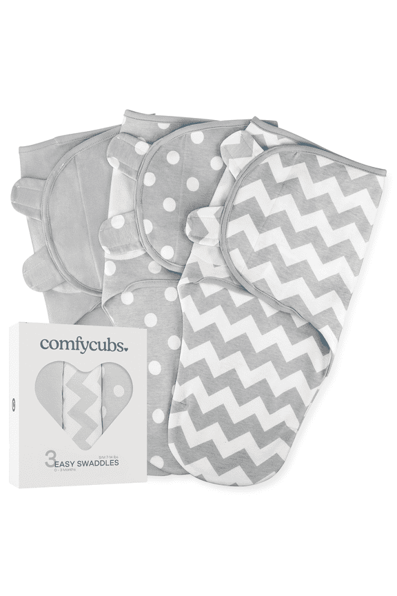 Baby Swaddles, Easy Adjustable 3 Pack for Boys and Girls (Small 0-3 Months, Gray)