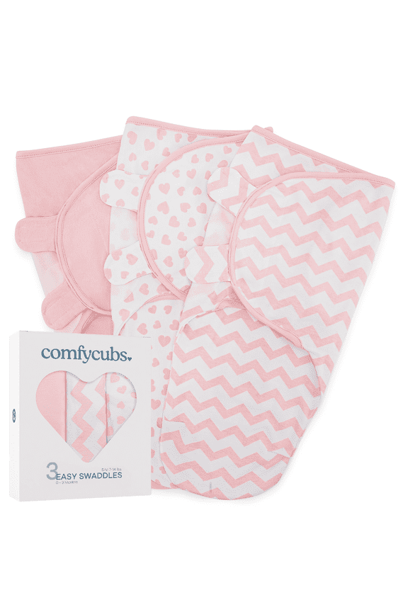 Swaddle Blanket Baby Girl Boy Easy Adjustable 3 Pack Infant Sleep Sack Wrap Newborn Babies by Comfy Cubs (Small,0-3 Months, Pink)
