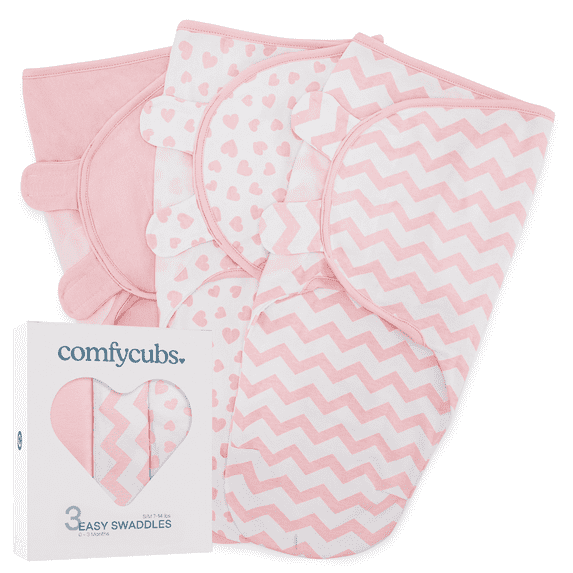 Swaddle Blanket Baby Girl Boy Easy Adjustable 3 Pack Infant Sleep Sack Wrap Newborn Babies by Comfy Cubs (Small,0-3 Months, Pink)