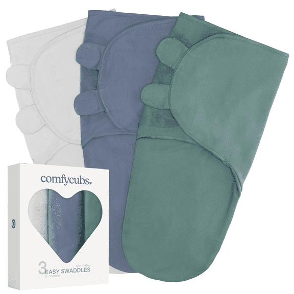 Comfy Cubs Baby Swaddles, Easy Adjustable 3 Pack for Boys and Girls (Small 0-3 Months, Stone, Nomadic Blue, Azul)