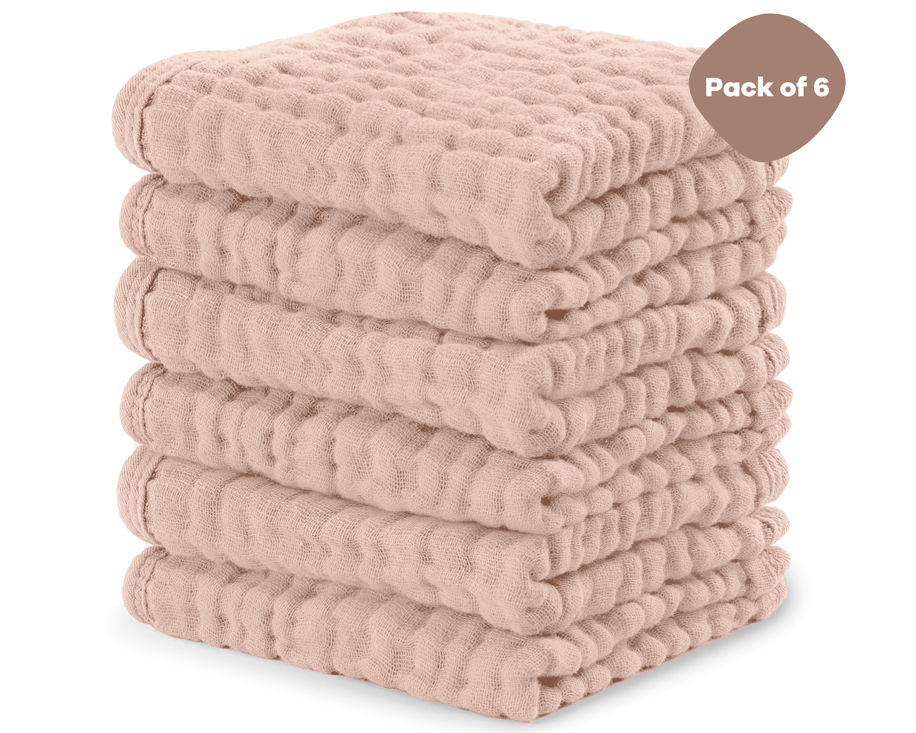 Comfy Cubs Baby Washcloths, Muslin Cotton Baby Towels, Large 10”x10” Wash Cloths (Blush, Pack of 6)