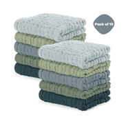 Comfy Cubs Baby Washcloths, Muslin Cotton Baby Towels, Large 10 x10  Wash Cloths Multi Boy, Pack of 10