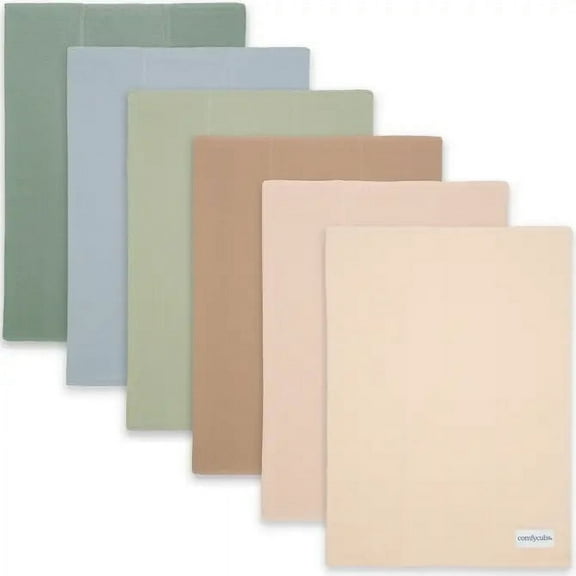 Comfy Cubs 100% Cotton Absorbent Burp Cloths - Large, 6 Pack (Multicolor)