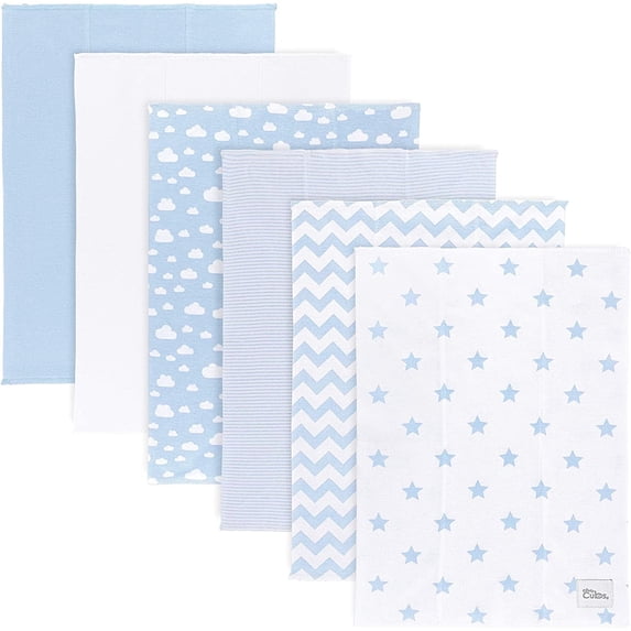 Comfy Cubs 100% Cotton Absorbent Burp Cloths - Large, 6 Pack (Blue Pattern)