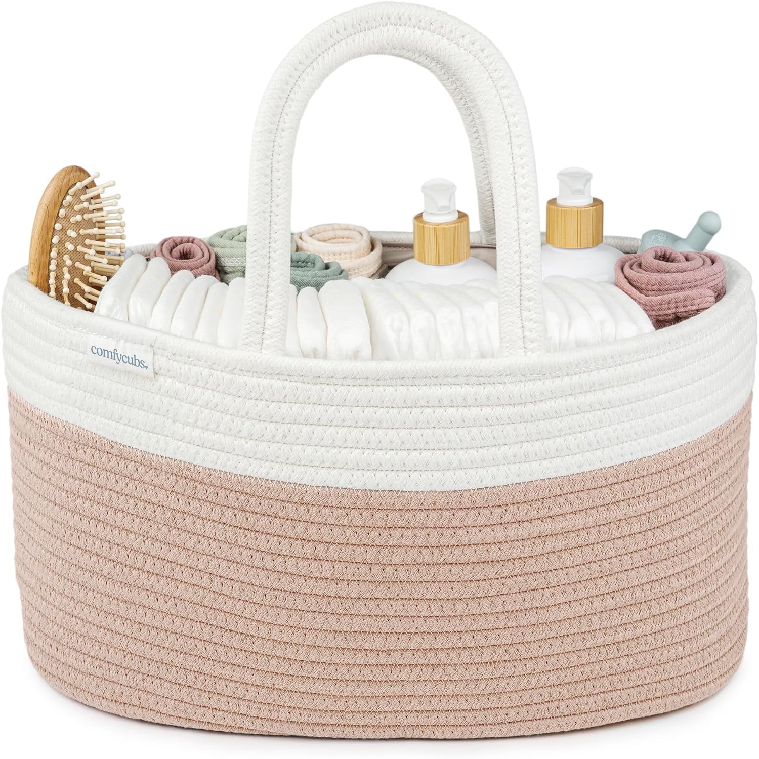Comfy Cubs Diaper Caddy Organizer for Baby - Large Portable with Dividers for Diapers & Wipes, Blush